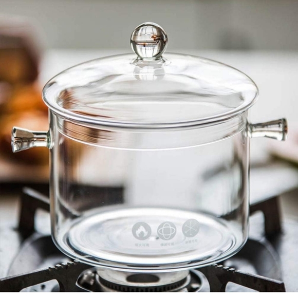 Kitchen Borosilicate Clear Glass Gas Stove 2 Qt Cooking Pot W Lid
